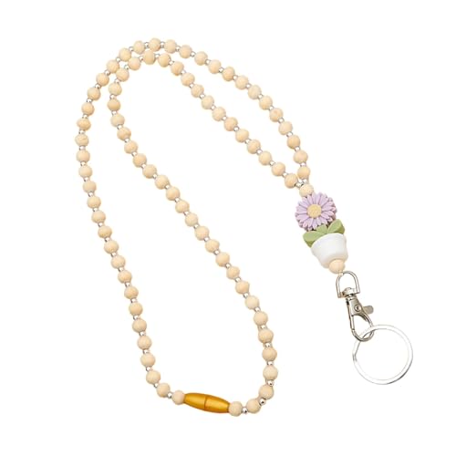 Huayeex Perlen-Lehrer-Lanyard, Lehrer-Lanyard mit Ausweishalter | Schlüsselbänder aus Blumenholz und Perlen | Niedliche, modische Schlüsselbänder im Boho-Stil mit Blumen und Holzperlen für Frauen, von Huayeex