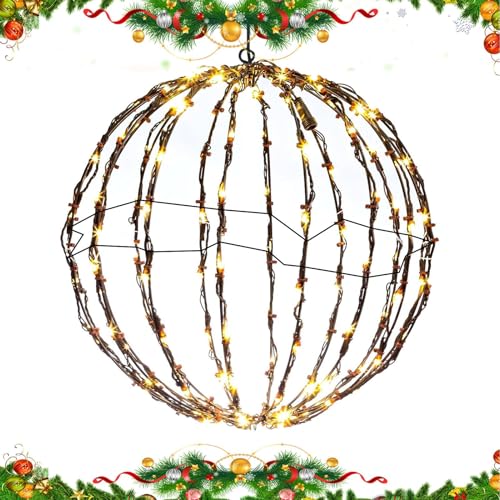 Lighted Ball Deko Weihnachten, Beleuchtete Kugeln Weihnachten Zum Hängen, LED Lichterkette Kugeln, Faltbare LED Kugeln Weihnachtsbeleuchtung Drinnen Füraußen Hof Baum Garten Terrasse Dekoration, 50 CM von Huayeex