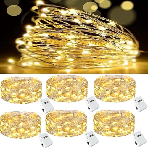 LED Lichterkette Batterie,6 Stück/3 Modi LED Lichterkette Batterie klein, 2M 20LED Lichterkette mit Batterie, für Party, Weihnachten, DIY, Hochzeit, Innen Deko (Warm Weiß) von Huayifa