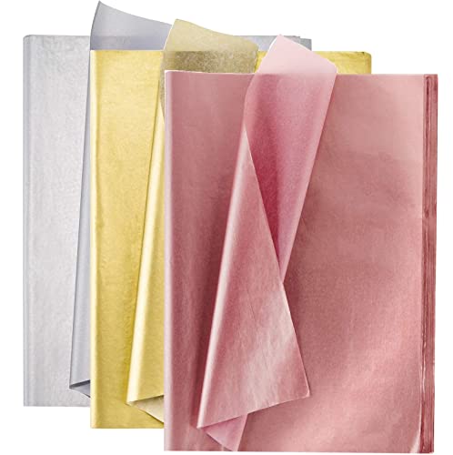 60 Blatt Seidenpapier Verpackungsmaterial Geschenkpapier zum Verpacken Papier Bastelpapier Geschenk für Hochzeit Babyparty Geburtstag Weihnachten Gold Silber Roségold von Hubatterik