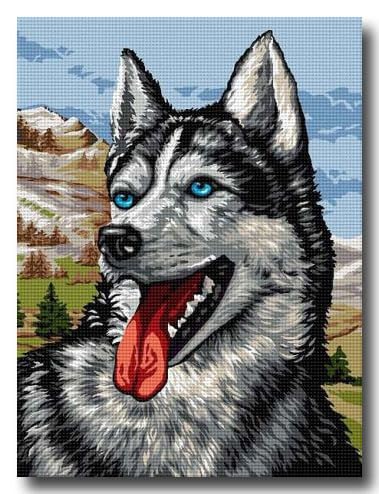 Gobelin Stickbild Stickpackung "Husky" halber Kreuzstich 23x30cm. inkl. Sticktwist cod.284 von Hudemas