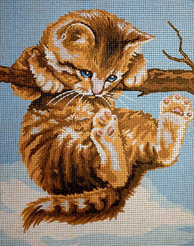 Hudemas Gobelin Stickbild Stickpackung Katze auf AST halber Kreuzstich 20x25cm. inkl. Sticktwist cod.429 von Hudemas