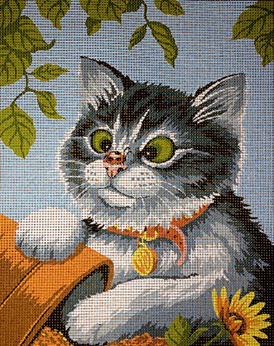 Hudemas Gobelin Stickbild Stickpackung Katze mit Marienkäfer halber Kreuzstich 20x25cm. inkl. Sticktwist cod.430 von Hudemas