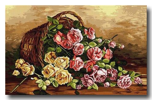 Hudemas Gobelin Stickbild Stickpackung Rosen Sticken halber Kreuzstich 30x50cm inkl. Sticktwist cod 476 von Hudemas