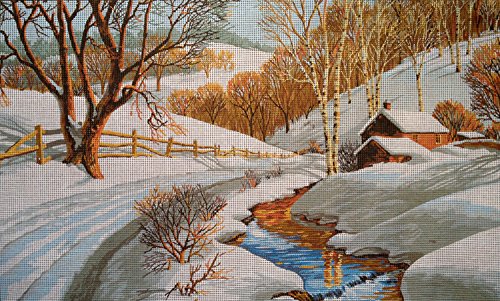 Hudemas Gobelin Stickbild Stickpackung Winter Landschaft halber Kreuzstich 50x30cm. inkl. Sticktwist cod.658 von Hudemas