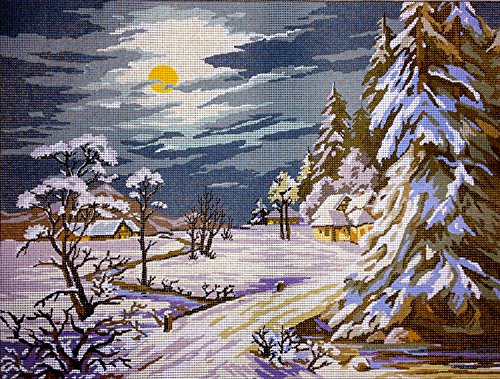 Hudemas Gobelin Stickbild Stickpackung Winter Nacht halber Kreuzstich 40X30cm. inkl. Sticktwist cod.173 von Hudemas