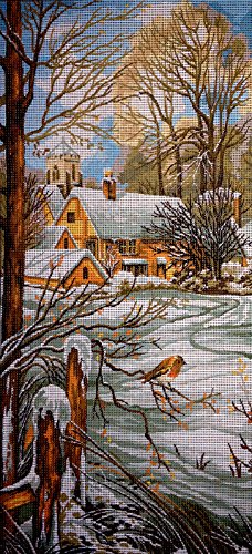 Hudemas Gobelin Stickbild Stickpackung Winterlandschaft halber Kreuzstich 18x40cm. inkl. Sticktwist cod.279 von Hudemas