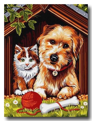 Hudemas Gobelinstick-Set, Wandteppich mit bedruckter Leinwand und Fäden, Welpen und Kätzchen, 20,3 x 25,4 cm, Hund und Katze 434 von Hudemas