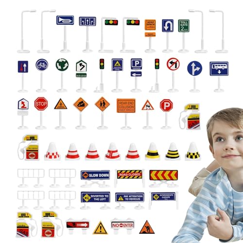 Hudhowks Verkehrszeichen für Kinder Spielen, Verkehrszeichen-Spielzeug für Kinder - Kleines Verkehrszeichen-Spielzeug | Puzzle Erleuchtung Parkszene Wegweiser Spielzeug für Auto, Reisen, Outdoor, von Hudhowks