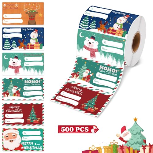 Weihnachtsgeschenkanhänger Aufkleber, Etikett Quadratische Weihnachts, Weihnachtssticker zum Beschriften, Weihnachten Geschenkaufkleber, Weihnachten Selbstklebende Aufkleber, 500 Stück/Rollen von Hudiepan