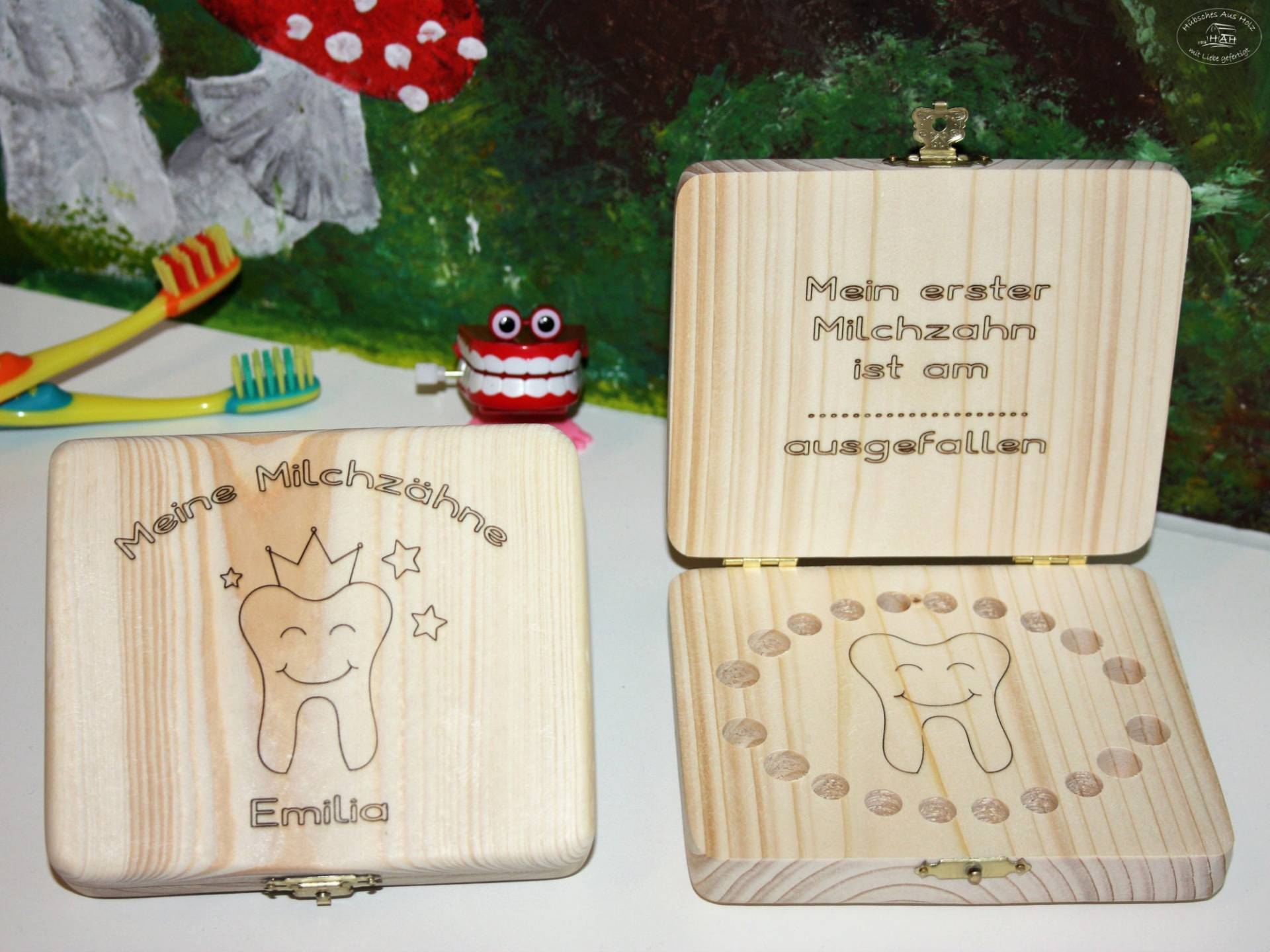 Milchzahnbox Aus Holz, Personalisiert/Milchzahndose Holz Zahndose Zahnbox Holzbox Zähne, Geschenk Zahnfee, Box Für Kinderzähne von HuebschesAusHolz