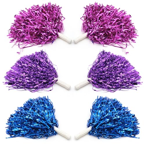 6 Stück Cheerleader Pompons, Kunststoff Cheerleading Pom Poms Bunte Pompons Handblumen mit Handle Sport Pompons Cheers für Sportveranstaltungen, Ballspiele, Tänze, Karnevalspartys Verwendet von Huemtnor