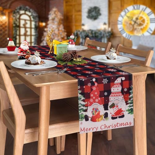 Huesdet Tischdecke Leinen Karierte Esstischdecke Weihnachtstischdecke Weihnachten Tischtuch Xmas Tischläufer für Winter Weihnachts Party Küche Hochzeit Tischtuch Dekoration von Huesdet