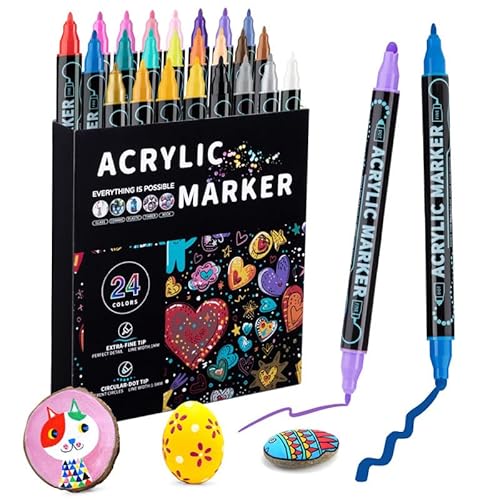 HugMiu 12/24/36/48 Farben Dual Tip Acrylfarbe Pens Marker für Holz Leinwand Stein Rock Malerei Glas Keramik Oberflächen DIY Handwerk von HugMiu