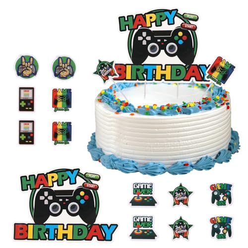 Geburtstagstorten-Deko für Jungen - Videospiel Kuchendeko - Cake Topper "Happy Birthday Gamer" - Torte, Cupcakes, Muffins - Kindergeburtstag und Schulanfang von Hugfads