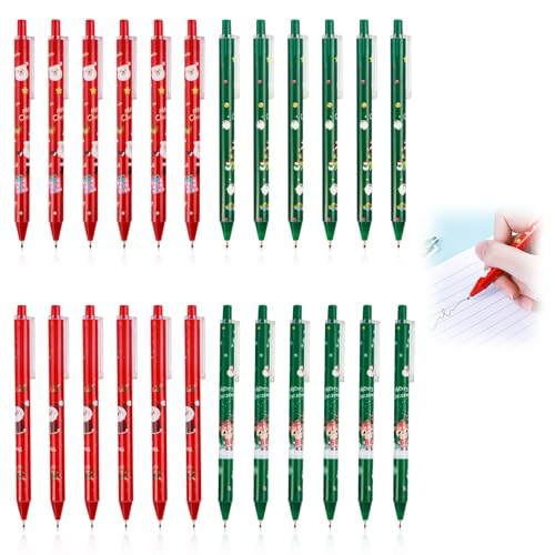 Hugfads 24 Stück Weihnachts Kugelschreiber 0.5mm Druckkugelschreiber, Weihnachts Schreibender Kugelschreiber für Studenten Kinder Weihnachten Party Geschenke Bag Fillers von Hugfads