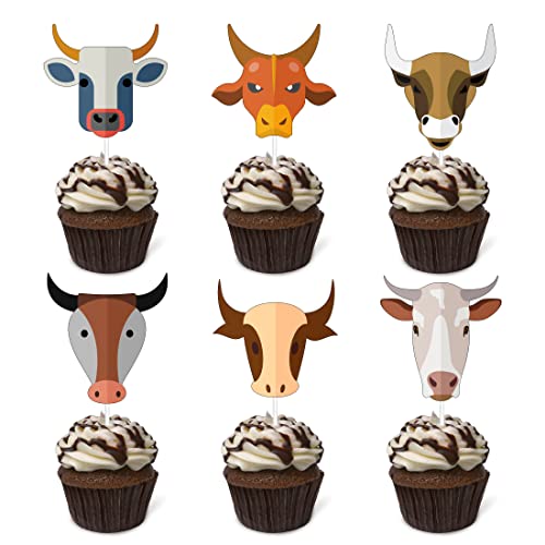 Dessert-Cupcake-Topper Kuh Land Western Bull Rider Wettbewerb Thema Dekor Zubehör Mann Junge Mädchen Happy Birthday Party Dekorationen 18 Stück von Hugmagoz