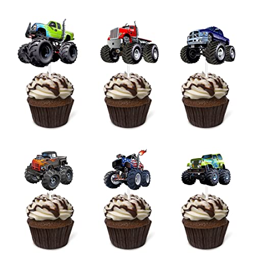 Monster Truck Auto Dessert Cupcake Topper Offroad Themen Dekor Zubehör Baby Shower Junge Mädchen Happy Birthday Party Dekorationen 18 Stück von Hugmagoz