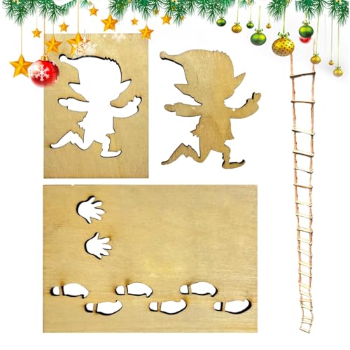 Hugsweet Gnome Footprint Template - Wooden Christmas Stencil Template With Ladder - Reusable Adorable Christmas Decor Holiday Stencils For Parties Decoration von Hugsweet