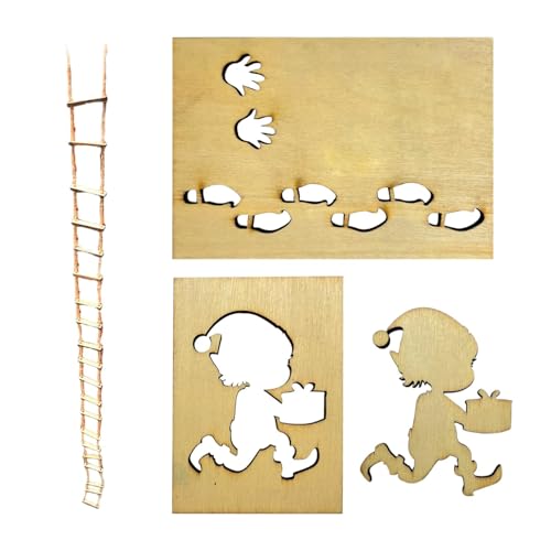 Hugsweet Gnome Stencil Footprints Template - Wooden Christmas Stencil Template With Ladder,Reusable Adorable Christmas Decor Holiday Stencils For Parties Decoration von Hugsweet