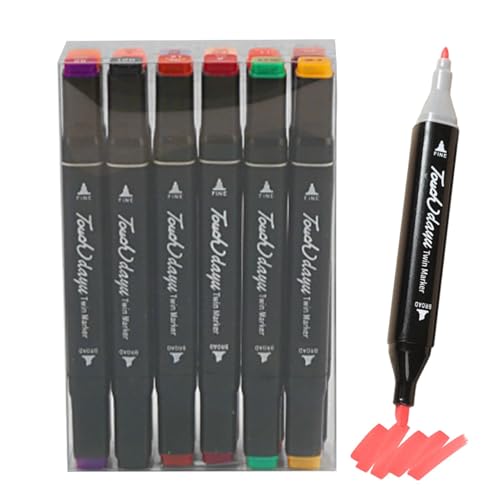 Hugsweet Marker-Graffiti-Stift-Set, 12 Farben, Marker-Stifte-Set, Doppelspitzen-Tintenstift, schnell trocknender Marker-Stift, wasserdicht, lichtbeständig zum Zeichnen von Hugsweet