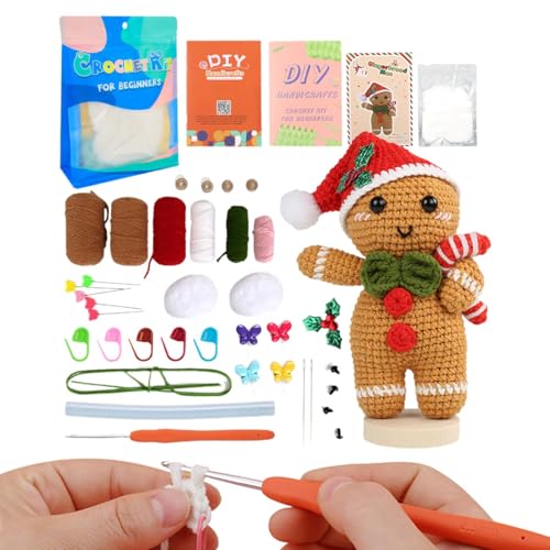 Hugsweet Weihnachtsmann-Häkelpaket,Weihnachtsschneemann-Häkelpaket - Handgefertigte Materialien für Tierpuppen - Lebkuchenmann, Schneemann, Weihnachtsmann, Elch, Wolle, Bastelmaterialien von Hugsweet