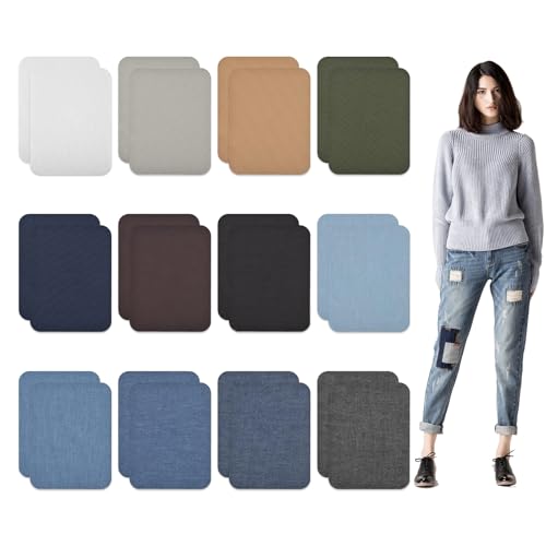 Hugwish 24pcs Jeans Flicken Zum Aufbügeln (9.5x 12.5cm), Jeansflicken Zum Aufbügeln, Bügelflicken Jeans, Jeans Reparaturflicken Innen, Jeans Patches Für Jeans, Jacken, Daunenjacken von Hugwish