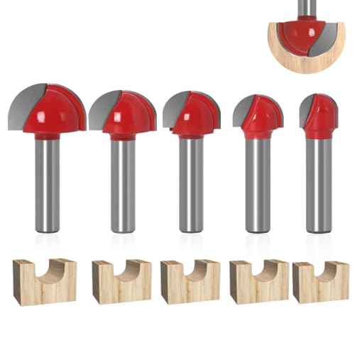 Hugwish 5 Fräser für Oberfräsen, Rundfräser 8 mm, Fräser mit rundem Boden, Holzfräser, Hohlkehlfräser, Kugelkopffräser Holz 12 mm/16 mm/19 mm/22 mm/25,4 mm von Hugwish