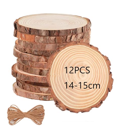 Huhemy Holzscheiben 12 Stücke 14-15 cm,1cm Dicke,Ungebohrte Baumscheiben ohne Loch,Unvollendete Holzscheiben Zum Basteln,Für DIY Hochzeit Mittelstücke Weihnachten Dekoration Holzscheibe. von Huhemy