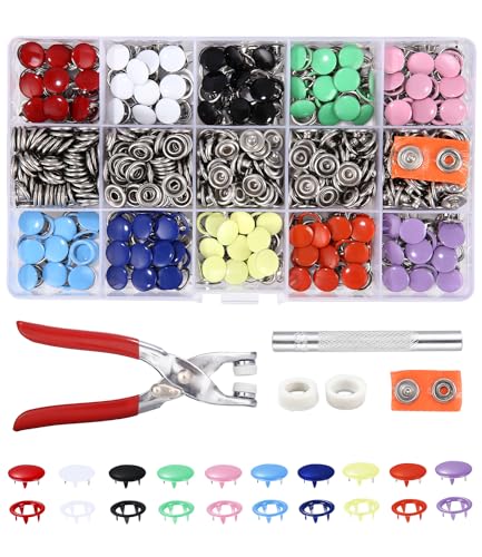 200 Sets Druckknöpfe,Metall Druckknöpfe kit mit Zange,hohle und solide Metallknöpfe,9.5mm Jersey Druckknöpfe,Für Diy Basteln Baby,Kinder bekleidung,Kleidung Taschen,Handgemaakt(10 Farben) von Huifoo