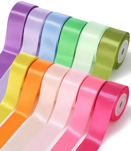 Satinband Bänder, 12 Farben 25mmX10m Breit Geschenkband Schleifenband für Heimwerkerkunst Handwerk, Geschenk Verpackung, Schleifen, Hochzeitsdekoration,auto Bogen Eröffnungszeremonie von Huifoo