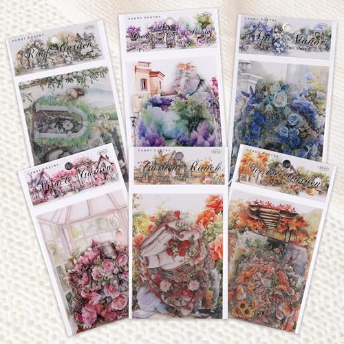 Huiguli 180 Stück Scrapbook Stickers, Mädchen Scrapbook Zubehör Aufkleber, Garden Aesthetic Sticker für Journaling, Fotoalbum, Scrapbooking, Calendar, DIY Handwerk Verzierung von Huiguli