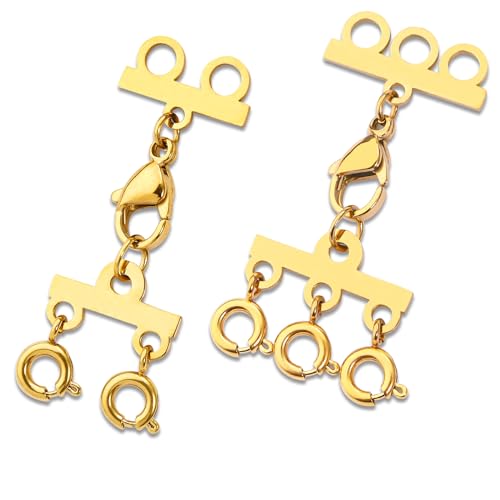 Huiguli 2 Stück Ketten Layering Verschluss, 14K Gold Doppel und Dreifach Halsketten-Trenner, Magnetverschluss Schmuck Mehrreihiger zum DIY Schichten Schmuckhandwerk von Huiguli