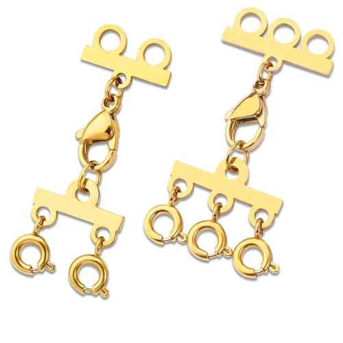 Huiguli 2 Stück Ketten Layering Verschluss, 14K Gold Doppel und Dreifach Halsketten-Trenner, Schmuck Mehrreihiger zum DIY Schichten Schmuckhandwerk von Huiguli