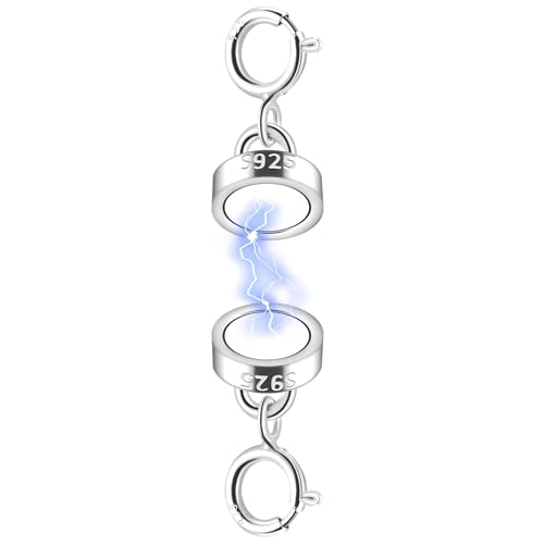 Huiguli Magnetverschluss Kette, Sterling Silber 925 Armband Verschlüsse, Doppel Magnet Kettenverlängerung, Federschnalle Magnetverbinder für Halskette Armband Schmuck (Silber) von Huiguli