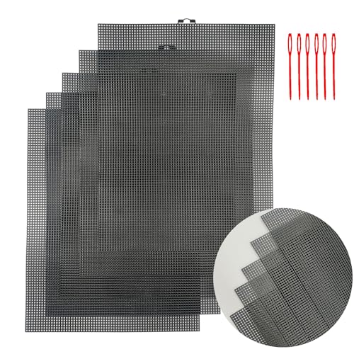 5 Stück Plastic Canvas Sheets, Schwarz Kunststoffgitter 26 x 33.5cm, Kunststoff Mesh Canvas mit Nähnadeln, Kunststoff kreuzstich Meshstoff für Handgemachte,Bastel- und Nähprojekte (Schwarz / 5 Stück) von Huimai