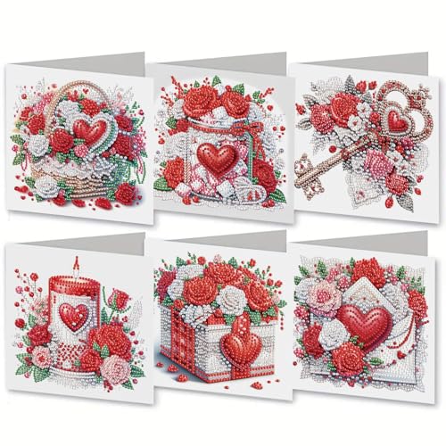 Diamond Painting Cards 6 Packs Heart Diamond Painting Cards with Envelope Set DIY Animal Diamond Art Greeting Card Rinestone Embroidery Art Kit for Friends Family Lovers von Huipalon