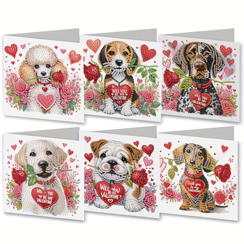 Huipalon Diamond Painting Cards 6 Packs Cute Dog Themed Diamond Painting Cards with Envelope Set DIY Animal Diamond Art Greeting Card Rinestone Embroidery Art Kit for Friends Family Lovers von Huipalon