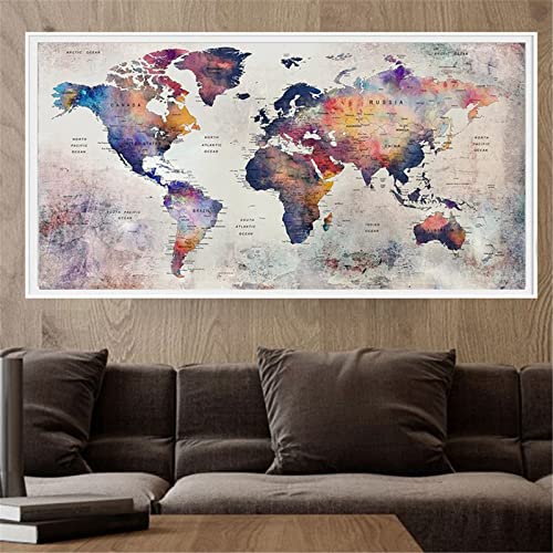 Diamond Painting Bilder Abstrakte Weltkarte DIY 5D Diamond Painting Kinder Kits Full Drill Strass Stickerei Kreuzstich Leinwand Mosaik Malerei für Heimwand Decoration Geschenk Round Drill,70x140cm von Huiyaro