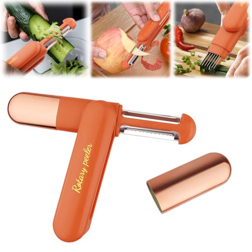 3 in 1 Multifunctional Rotary Paring Knife, Sparschäler Mit Schutzhülle, Multifunktionaler Gemüseschäler Kann Schälen Würfeln Reiben und in Scheiben Schneiden, Kartoffelschäler für Obst und Gemüse von Huiyoulan