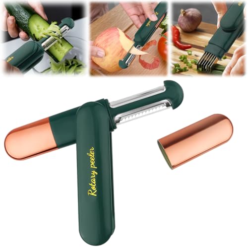 3 in 1 Multifunctional Rotary Paring Knife, Sparschäler Mit Schutzhülle, Multifunktionaler Gemüseschäler Kann Schälen Würfeln Reiben und in Scheiben Schneiden, Kartoffelschäler für Obst und Gemüse von Huiyoulan