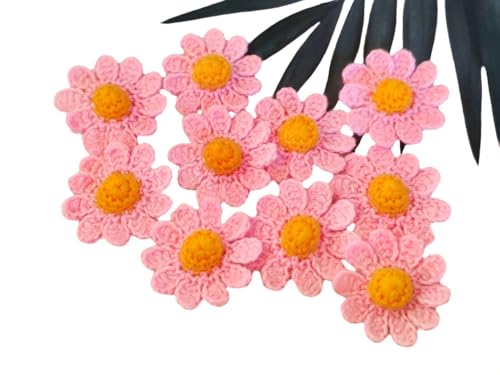 HukDok Handgefertigte gehäkelte Gänseblümchen, Dekoration, Nähapplikationen, Blumenblütenblätter, zum Aufnähen, Ornament für DIY, Handwerk, Kostüm, Tasche, Ohrringe oder Zubehör (Rosa) von HukDok