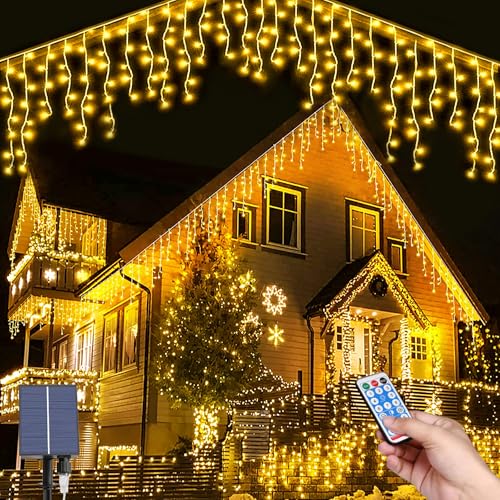 Hulaiyaa Solare Eiszapfen Lichter, 8M Solar Lichterkette Weihnachtsbeleuchtung mit Fernbedienung, 264LEDs Wasserdicht Solar Lichterkette Deko für den Courtyard Garden Street Park von Hulaiyaa