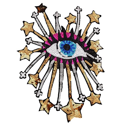 Star Eye Patches Aufnäher zum Aufbügeln oder Aufnähen mit Pailletten, besticktes Abzeichen, Motiv für Kleidung, Jeans, T-Shirt von Huluth