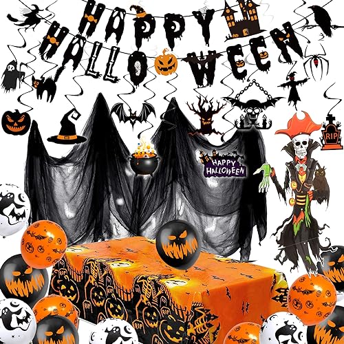 Humairc Halloween Dekoration XXL Skelett Hängende Halloween Spirale Dekostoff Tuch Kürbis Tischdecke Creepy Kürbis Luftballon HALLOWEEN Girlande Halloween Deko Party von Humairc