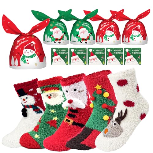 Humairc Weihnachtssocken Weihnachtssocken Damen Kuschelsocken Weihnachtssocken Kinder Wintersocken Haussocken Weihnachtssocken für Damen Kinder 5 Paar von Humairc