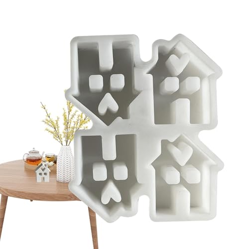 Humdcdy Hausfiguren-Gussformen,Hausfiguren-Guss-Silikonform | Niedliche Silikonform für Schornsteinhäuser,Beginners Home Seasonal Decor-Form, die sich leicht lösen lässt, für Fondant und Desserts von Humdcdy