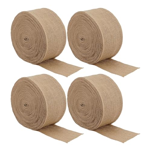 Humdcdy Juteband für Kränze, natürliches festes Stoffband, 4 Rollen, Jute-Verpackung, Basteln, verdrahtet, Osterband für Hochzeit, Zuhause, Café, Hotel von Humdcdy