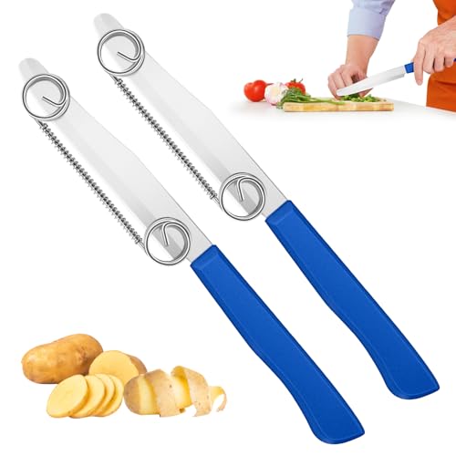 Humtudeit 2 Stück Schnellschneidmesser, Quick Slicing Knife Für Gemüse Obst, 3 in 1 Multifunctional Veggie Peeler, Schnell Schneide Messer Küche,Quick Slicing Cutter Fruit Slicer Schnellschneidemesser von Humtudeit