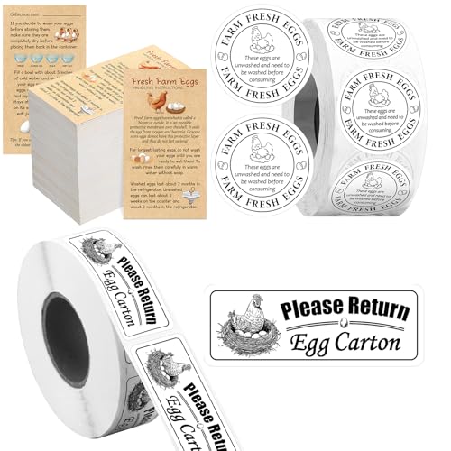 Humyoun Fresh Farm Egg Verpackungsset enthält 500 Stück Bauernhof-Frischeier-Etiketten, Rolle 200 Stück, doppelseitige Eierhandhabungsanleitung, 500 Stück, bitte zurückgeben, von Humyoun